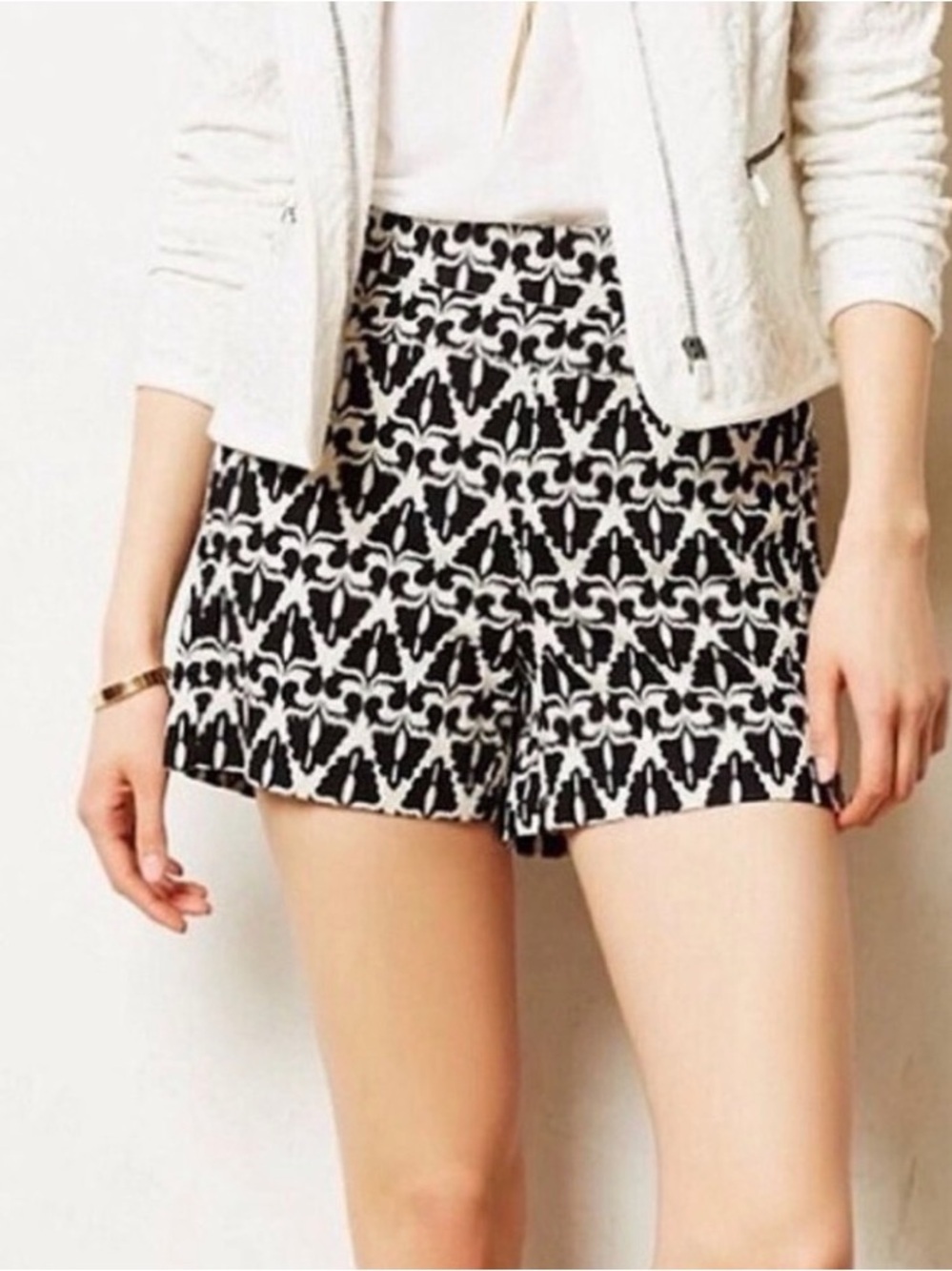 Anthropologie Cartonnier Lithograph Black White Print High Waist Shorts Size 6